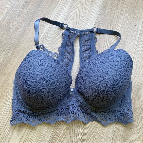 aerie Other - Aerie Blue/Gray Lace Racerback Bra | Adjustable Padded Cups & Polka Dot Mesh